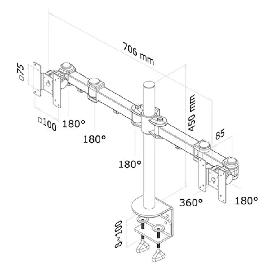 Used Βάση Οθόνης διπλή γραφείου 10”-27” Heavy Duty Newstar FPMA-D960D - Image 3