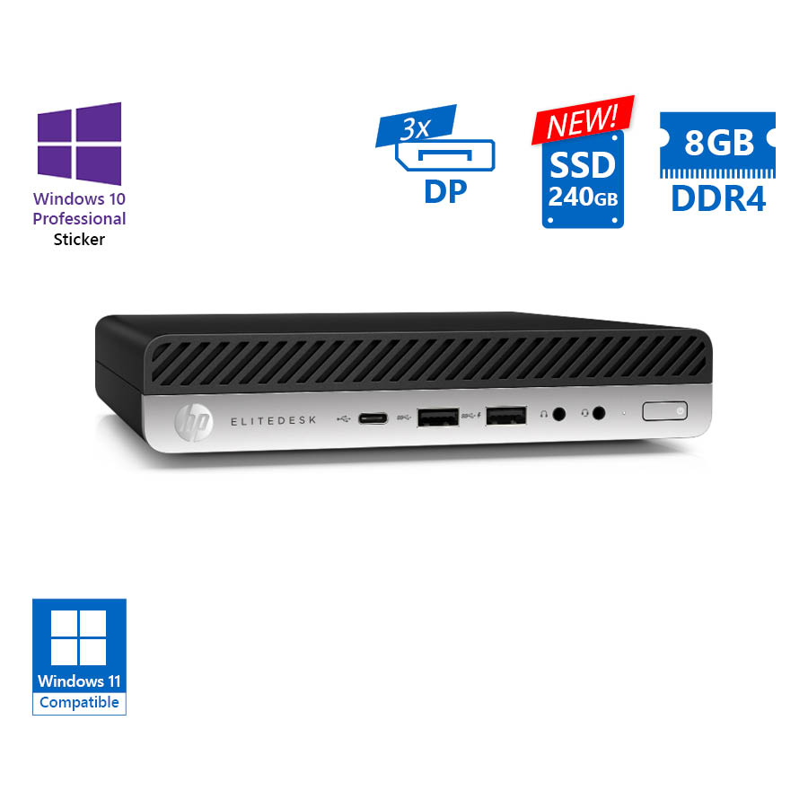 HP EliteDesk 705G5 DM WiFi AMD Ryzen 5Pro 3400G/8GB DDR4/240GB SSD New/No ODD/10P Grade A Refurbishe