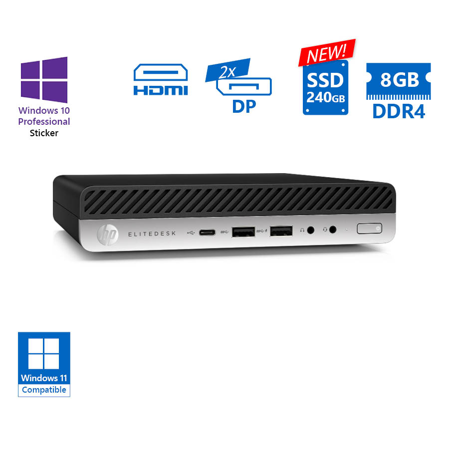 HP EliteDesk 800G4 DM i5-8500T/8GB DDR4/240GB SSD New/No ODD/10P Grade A Refurbished PC