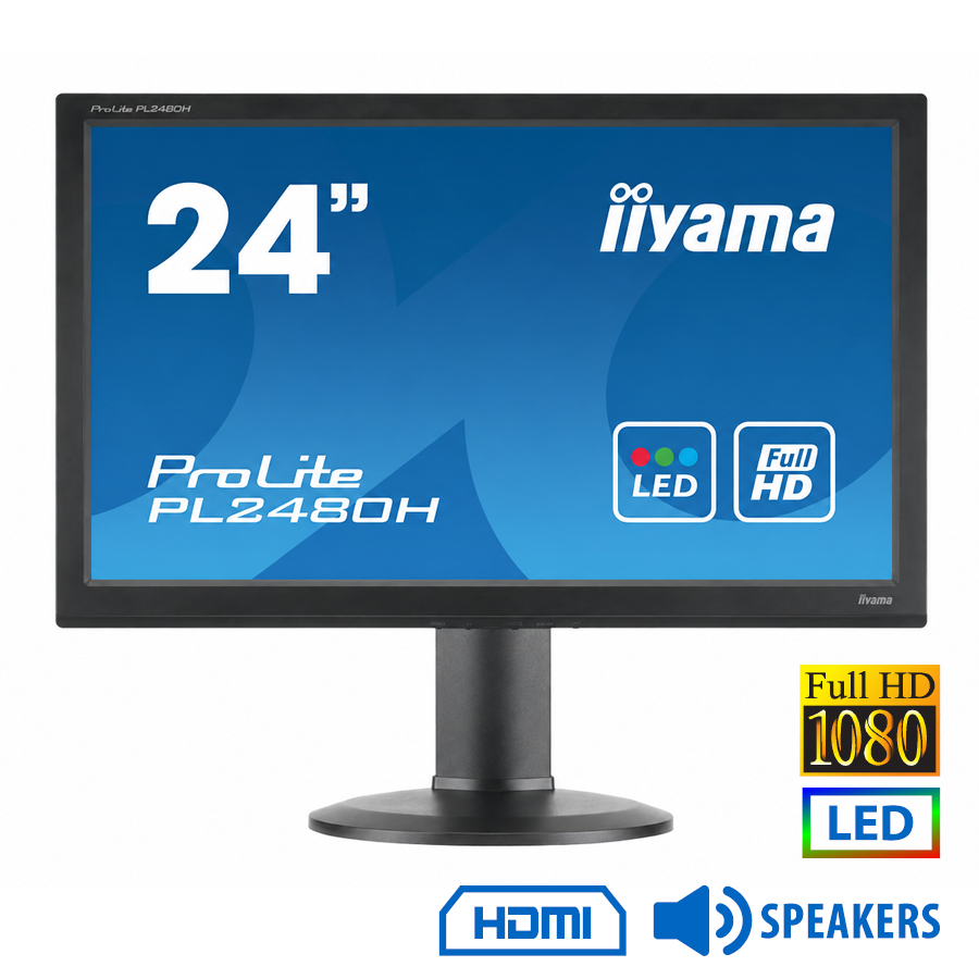 Used Monitor PL2480H LED/Iiyama/24``FHD/1920x1080/Wide/Black/w/Speakers/D-SUB & DVI-D & HDMI