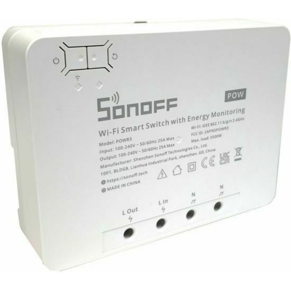 SONOFF Έξυπνος Ενδιάμεσος Διακόπτης WiFi με Παρακολούθηση Ενέργειας POWR3 (25A/5500W) (Λευκό) (POWR3) (SONPOWR3)