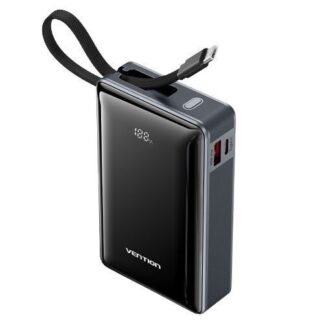 VENTION 20000mAh Power Bank (USB-C + USB-C/USB-A) with Built-in USB-C Cable 65W Gray LED Display Type (FKDM0) (VENFKDM0)