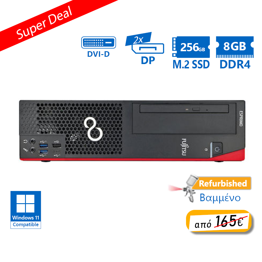 Fujitsu D958 SFF i5-8500/8GB DDR4/256GB M.2 SSD/No ODD/Grade A+ Refurbished PC