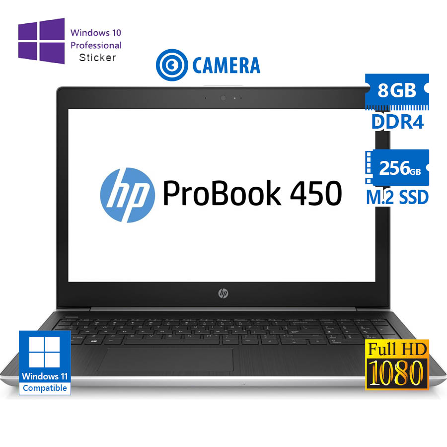 HP ProBook 450 G5 i7-8550U/15.6”FHD/8GB DDR4/256GB M.2 SSD/No ODD/Camera/10P Grade A Refurbished Lap