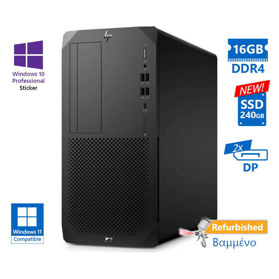 HP Z2 G5 Tower i7-10700/16GB DDR4/240GB SSD New/DVD/10P Grade A+ Workstation Refurbished PC