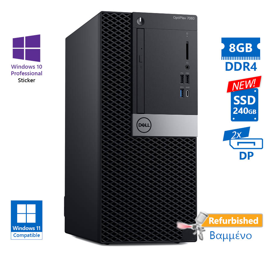 Dell 7060 Tower i5-8500/8GB DDR4/240GB SSD New/No ODD/10P Grade A+ Refurbished PC