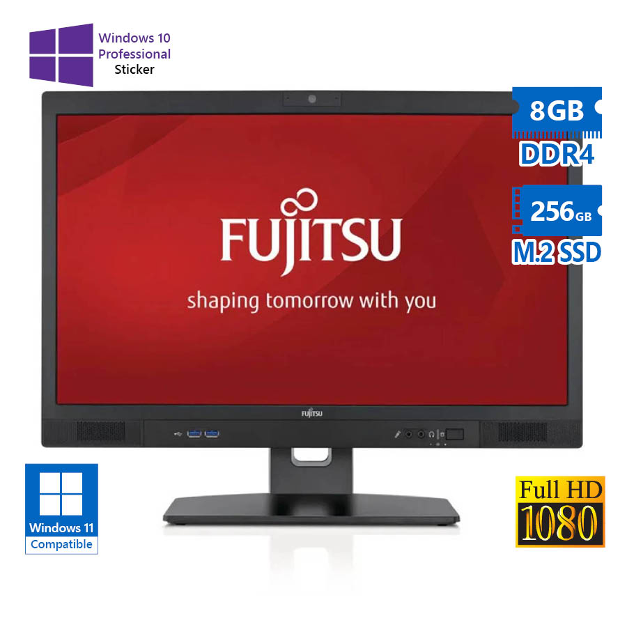 Fujitsu (A-) Esprimo K558 AIO w/Monitor 24``FHD/i5-9400T/8GB DDR4/256GB M.2 SSD/DVD/10P Grade A- Ref