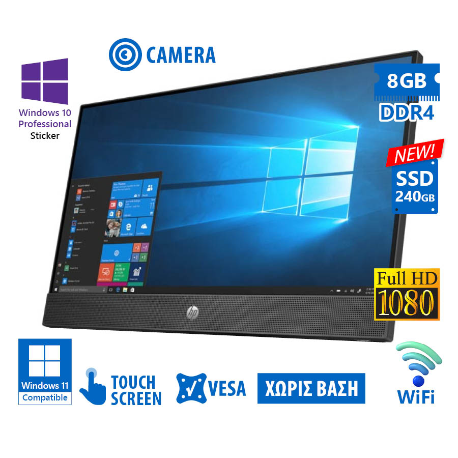 HP ProOne 600G5 AIO WiFi w/Touchscreen 21.5”FHD/i5-9500/8GB DDR4/240GB SSD New/No Stand/DVD/Webcam/1