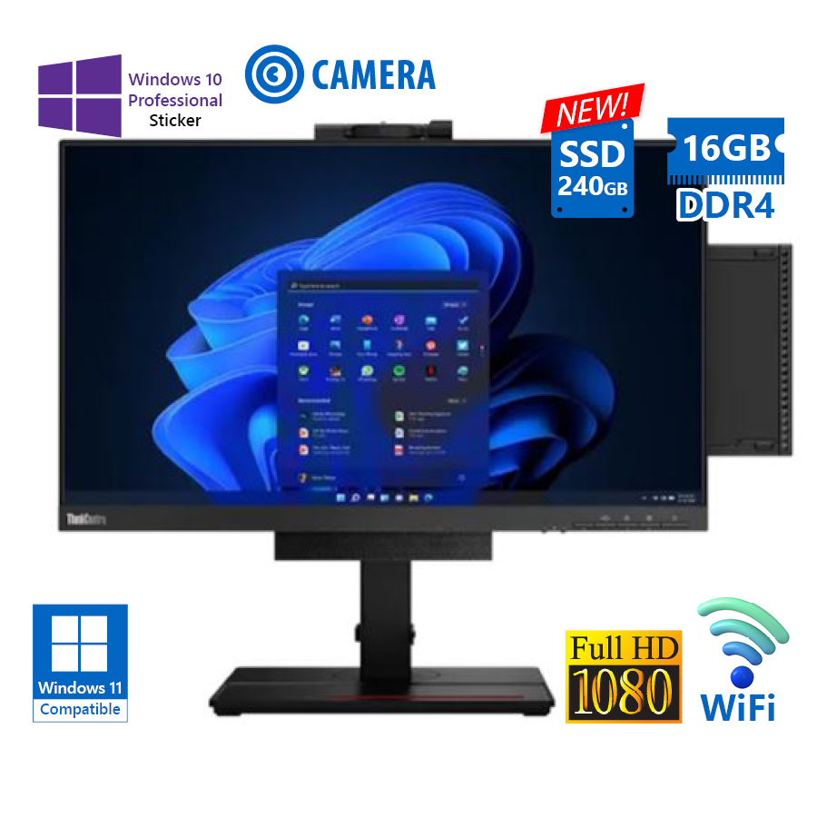 Lenovo ThinkCentre M70q AIO WiFi w/Monitor 24``FHD/i5-10400T/16GB DDR4/240GB SSD New/No ODD/Webcam/1