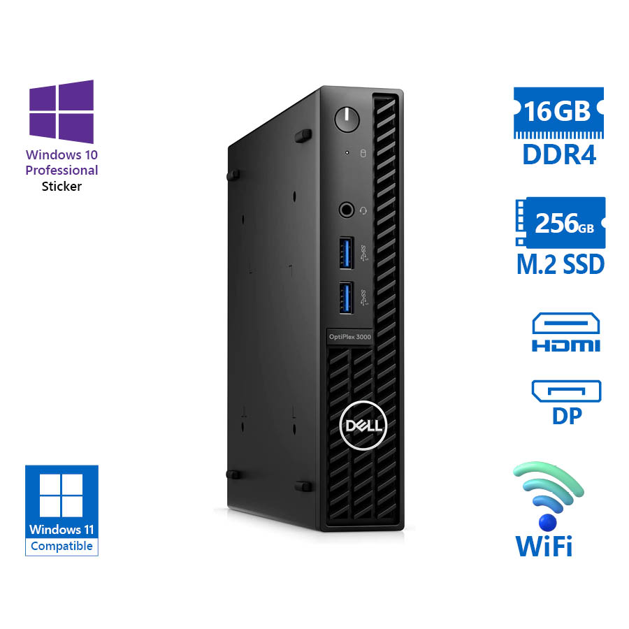 Dell Optiplex 3000 DM WiFi i3-12300T/16GB DDR4/256GB M.2 SSD/No ODD/10P Grade A Refurbished PC