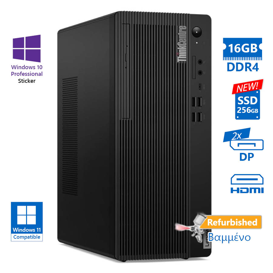 Lenovo M70t Tower i5-10400/16GB DDR4/256GB SSD New/DVD/10P Grade A+ Refurbished PC