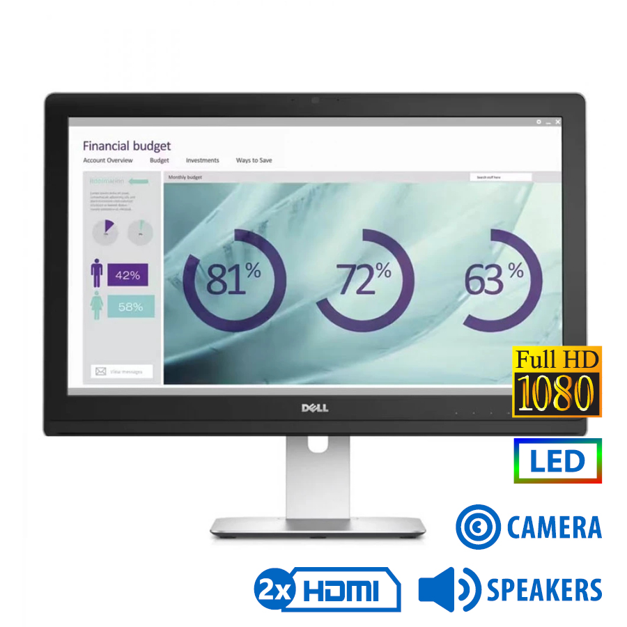 Used Monitor UZ2315Hx LED/Dell/23``FHD/w/Camera/1920x1080/Wide/Silver/Black/w/Speakers/D-SUB & DP & - Image 2