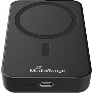 MediaRange Magnetic Wireless Power Bank 10,000mAh, N52 Magnets and LED Power Indicator, USB-C Power Delivery® enabled, Black (MRMA760)